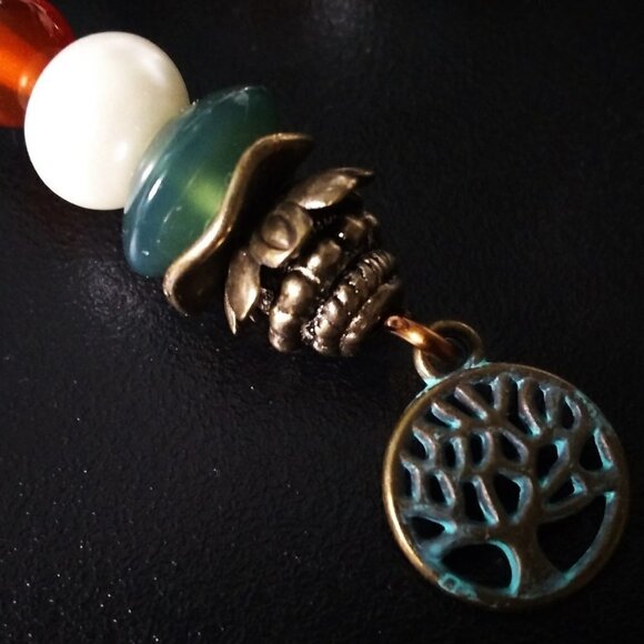 Agate Carnelian Faux Pearls + Patina'd Tree of Life Earrings - Upscale & Trendy - Picture 7 of 8
